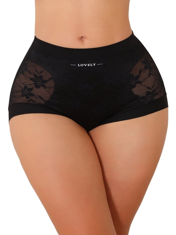 Tummy Control Shapewear Panties for Women High Waist Lace Brief Bodyshaper M Black