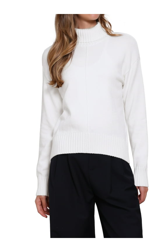 Turtleneck Sweater for Women's Long Sleeve 2025 Fall Winter Casual Pullover Knit Top XS White