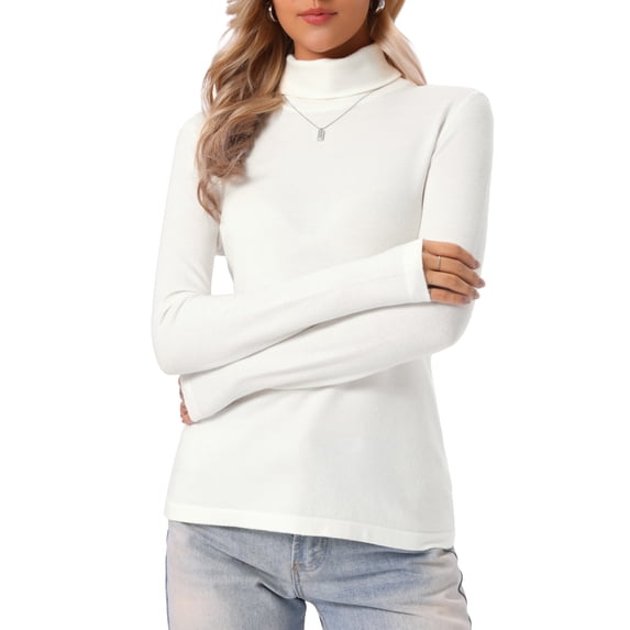 INSPIRE CHIC Turtleneck Sweater for Women's Long Sleeve Basic Casual Knit Slim Pullover Tops XL White