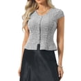 thumbnail image 1 of INSPIRE CHIC Women's Tweed Plaid Top V Neck Cap Sleeve Peplum Hem Blouse Black XL, 1 of 6