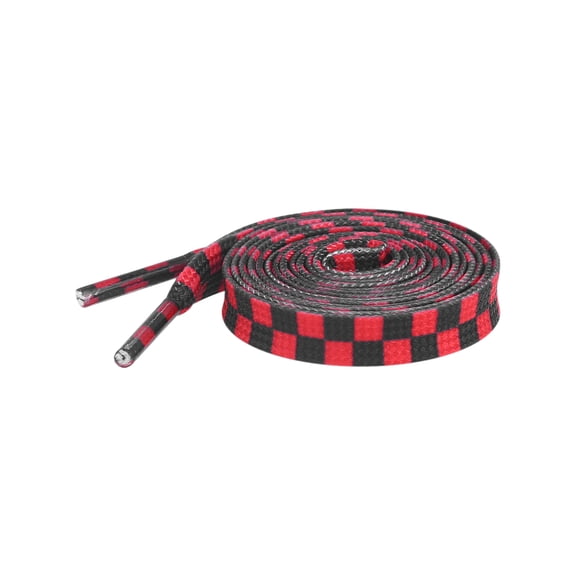 INSPIRE CHIC Two Color Checkered Flat Shoelaces Plaid Shoe Laces for Sneaker 1 Pair Red and Black 140cm/55.1"