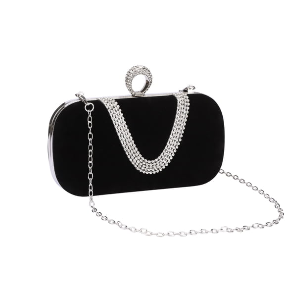 INSPIRE CHIC U Shaped Evening Bag Rhinestone Clutch Purse with Chain for Women Black