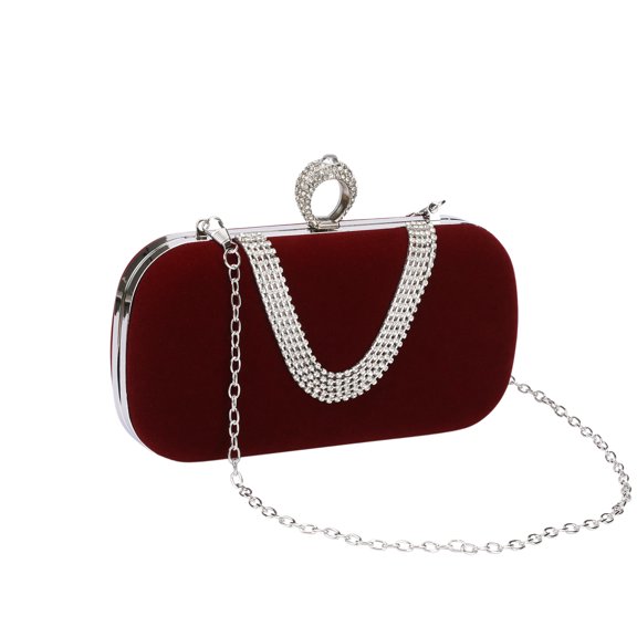 INSPIRE CHIC U Shaped Evening Bag Rhinestone Clutch Purse with Chain for Women Burgundy