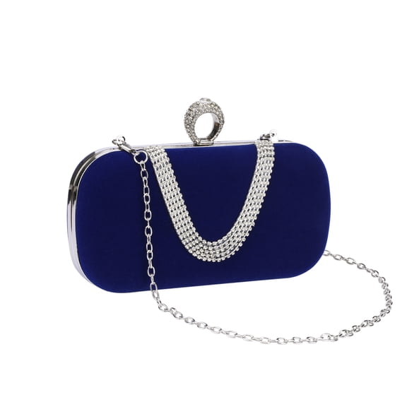INSPIRE CHIC U Shaped Evening Bag Rhinestone Clutch Purse with Chain for Women Navy blue