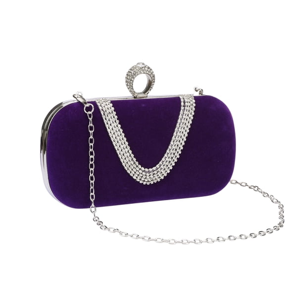 INSPIRE CHIC U Shaped Evening Bag Rhinestone Clutch Purse with Chain for Women Purple