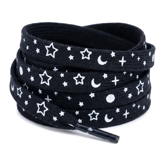 INSPIRE CHIC Unisex Flat Reflective Thin Shoelaces Colour Patterned Flower Heart Shoe Lace for Sneaker Boot 120cm/47.24" Black-Night Sky