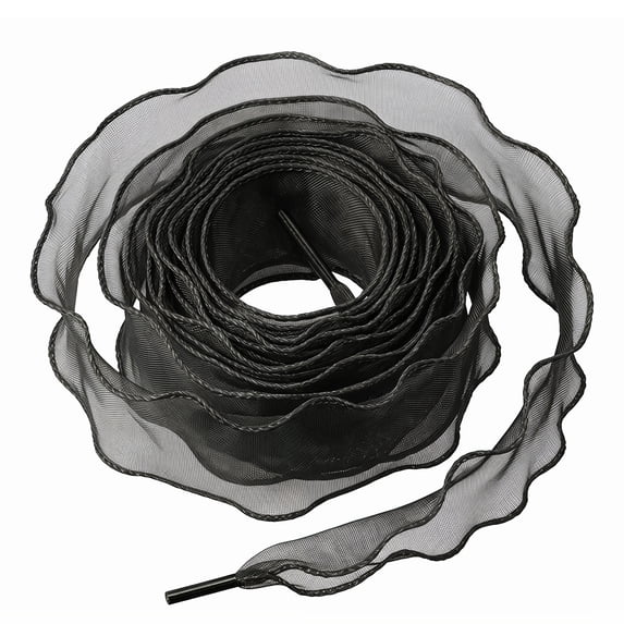 INSPIRE CHIC Unisex Wide Shoelaces, Wavy Curl Silk Chiffon Shoelaces, Solid, 2 Pairs Per Pack Black mermaid tulle 100cm/39.37"