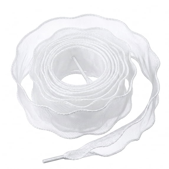 INSPIRE CHIC Unisex Wide Shoelaces, Wavy Curl Silk Chiffon Shoelaces, Solid, 2 Pairs Per Pack white 100cm/39.37"