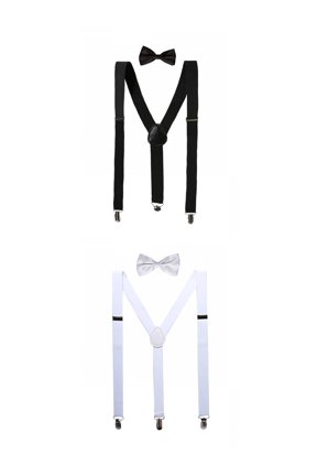 Unisex Y Shape Elastic Shoulder Strap Adjustable Bow Tie Suspender Set Height below 5.3 feet 2 Set Black, White Below 5.3 feet