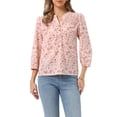thumbnail image 1 of INSPIRE CHIC V Neck Floral Shirt for Women's 3/4 Sleeve Smocked Front Button Up Casual Summer Blouse Top XS Light Pink, 1 of 5