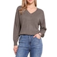 thumbnail image 1 of INSPIRE CHIC V Neck Sweater for Women's Casual Long Sleeve Lightweight Pullover Soft Knitted Tops M Brown, 1 of 6