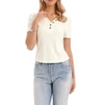 thumbnail image 1 of INSPIRE CHIC V Neck Tshirts for Women Casual Short Sleeve Ribbed Button Up Spring Summer Basic Tee Tops XS White, 1 of 6