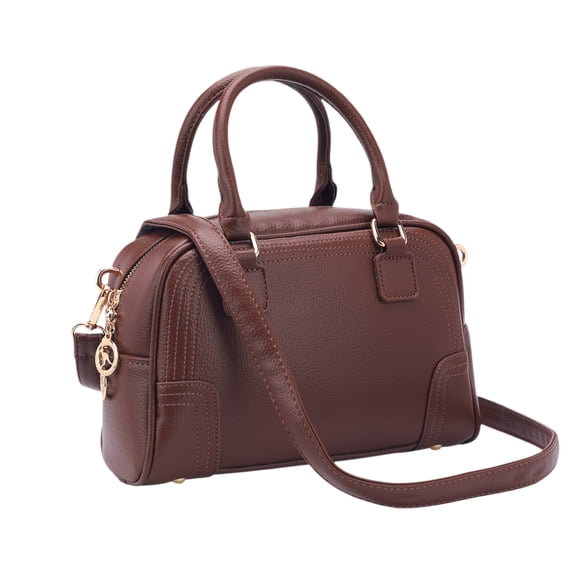 INSPIRE CHIC Vegan Leather Purse Bags Top Handle Dome Satchel Bag with Strap for Women Brown
