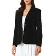 thumbnail image 1 of INSPIRE CHIC Velvet Blazer for Women Long Sleeve Notch Lapel Button Vintage Work Office Blazers with Pockets XS Black, 1 of 6