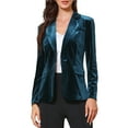 thumbnail image 1 of INSPIRE CHIC Velvet Blazer for Women's Notched Lapel Long Sleeve One Button Dressy Office Blazers S Blue, 1 of 6