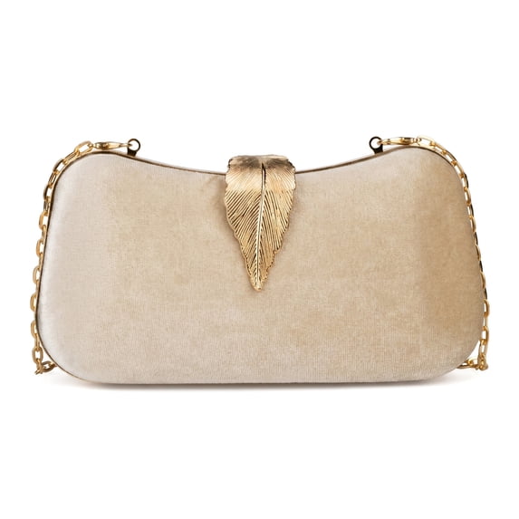 INSPIRE CHIC Velvet Evening Clutch Purse for Women Hard Shell Handbag with Removable Chain Strap Beige