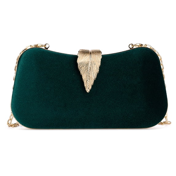 INSPIRE CHIC Velvet Evening Clutch Purse for Women Hard Shell Handbag with Removable Chain Strap Green