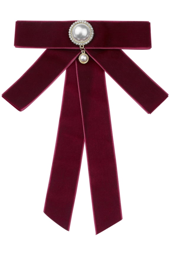 Velvet Ribbon Heart Beads Bow Tie Brooch Suitable for Women Girls Bow Tie Pre-tied Bow Pin Corsage Neckline AccessoriesOne Size Burgundy