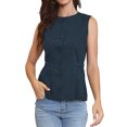 thumbnail image 1 of INSPIRE CHIC Vest for Women Button Down Crew Neck Waist Belt Business Casual Vest Tops S Navy Blue, 1 of 6
