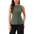 thumbnail image 1 of INSPIRE CHIC Vest for Women Button Down Crew Neck Waist Belt Business Casual Vest Tops XL Olive Green, 1 of 6