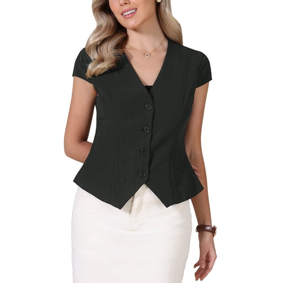INSPIRE CHIC Vest for Women Summer Tops Button Down Cap Sleeve Business Casual Dressy Clothes S Black
