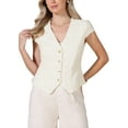 thumbnail image 1 of INSPIRE CHIC Vest for Women Summer Tops Button Down Cap Sleeve Business Casual Dressy Clothes XS Beige, 1 of 6