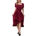 thumbnail image 1 of INSPIRE CHIC Victorian Dress for Women Renaissance Costume Smocked Waist Ruffle Midi Dress L Burgundy, 1 of 6