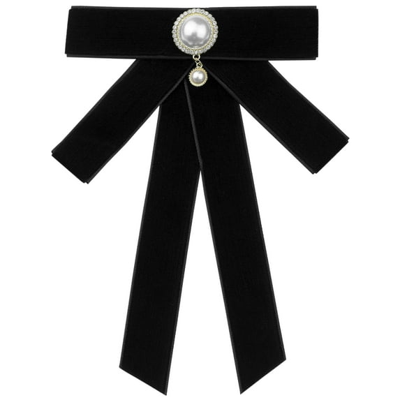 INSPIRE CHIC Mother's Day Vintage Pearl Ribbon Bow Brooch Pin for Women Velvet Pre-tied Collar Clip Brooches Lapel Pins Suit Dress One Size Black