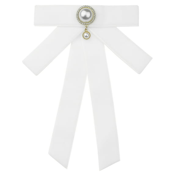 INSPIRE CHIC Vintage Pearl Ribbon Bow Brooch Pin for Women Velvet Pre-tied Collar Clip Brooches Lapel Pins Suit Dress One Size White