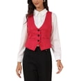 thumbnail image 1 of INSPIRE CHIC Vintage Vest for Women's Button Up Jacquard Steampunk Suit Waistcoat with Pockets L Red, 1 of 6