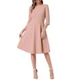 thumbnail image 1 of INSPIRE CHIC Wear to Work Dress for Women's Boat Neck Short Sleeves Midi Flared Office Dresses XL Pink, 1 of 6