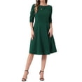 thumbnail image 1 of INSPIRE CHIC Wear to Work Dress for Women's Boat Neck Short Sleeves Midi Flared Office Dresses XS Dark Green, 1 of 6