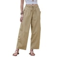 thumbnail image 1 of INSPIRE CHIC Wide Leg Pants for Women's Summer Casual Elastic Waist Drawstring Cotton Trousers with Pockets XS Khkai, 1 of 6