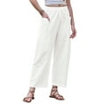 thumbnail image 1 of INSPIRE CHIC Wide Leg Pants for Women's Summer Casual Elastic Waist Drawstring Cotton Trousers with Pockets XS White, 1 of 6