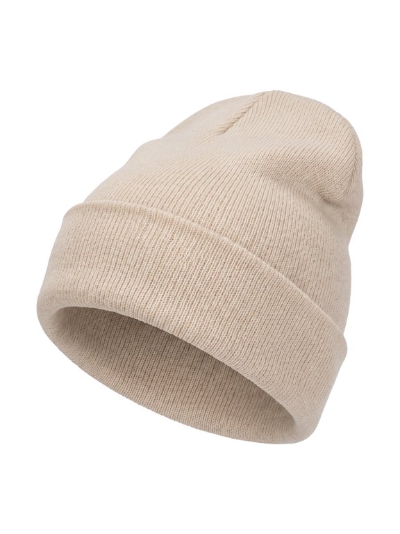 Winter Beanie, Cuff Soft Warm Stretchy Knit Hat, Ski Stocking Cuffed Cap for Sport Travel One Size Beige