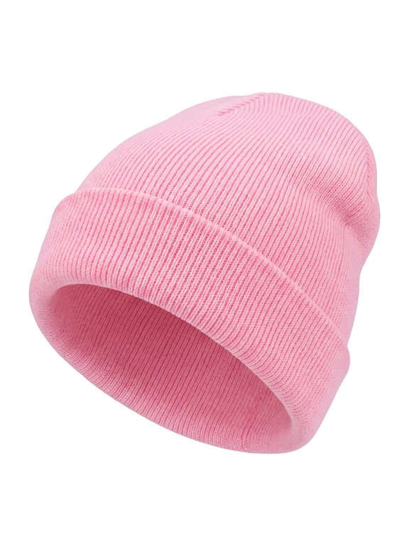 Winter Beanie, Cuff Soft Warm Stretchy Knit Hat, Ski Stocking Cuffed Cap for Sport Travel One Size Light Pink