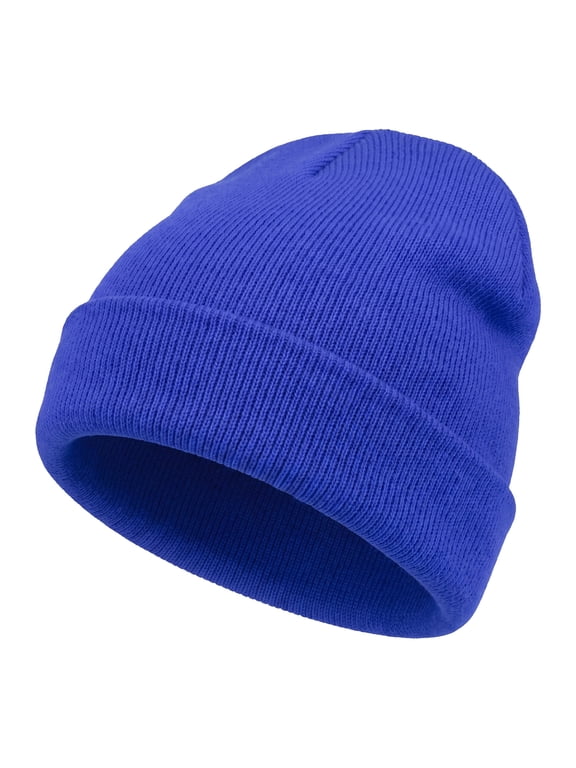 Winter Beanie, Cuff Soft Warm Stretchy Knit Hat, Ski Stocking Cuffed Cap for Sport Travel One Size Royal Blue
