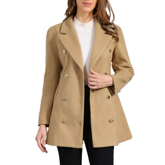 INSPIRE CHIC Winter Overcoat for Women's Notch Lapel Double Breasted Coats L Khaki