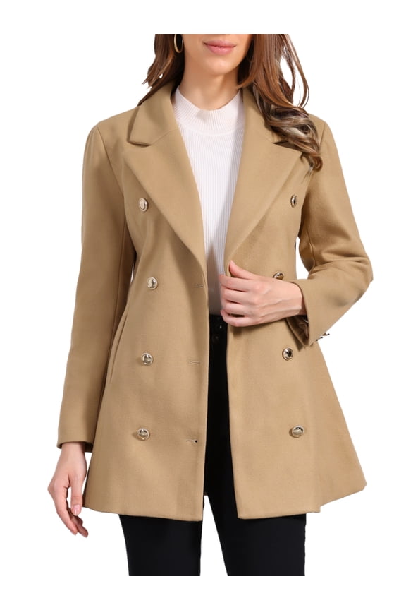 Winter Overcoat for Women's Notch Lapel Double Breasted Coats L Khaki