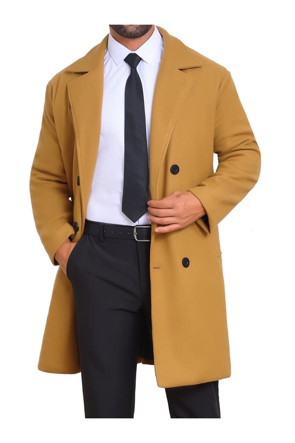Winter Quilted Overcoat for Men's Double Breasted Coat Solid Color Business Long Trench Coat L Khaki