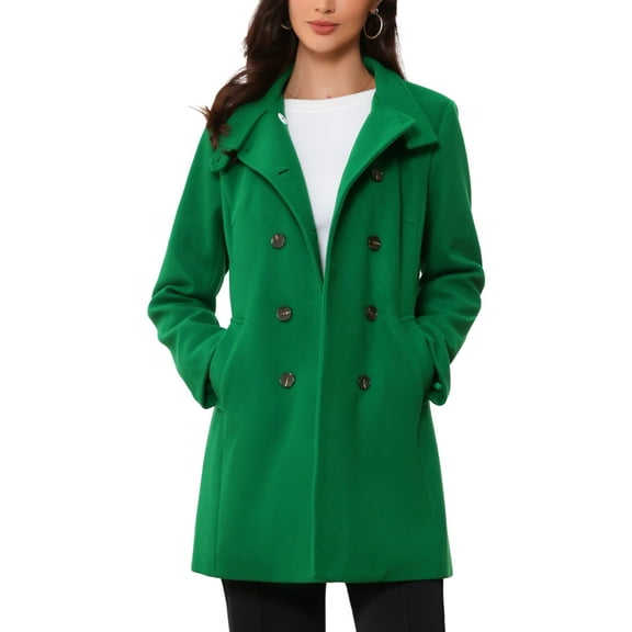INSPIRE CHIC Winter Trench Coats for Women's Casual Stand Collar Pea Double Breasted Overcoat XS Dark Green