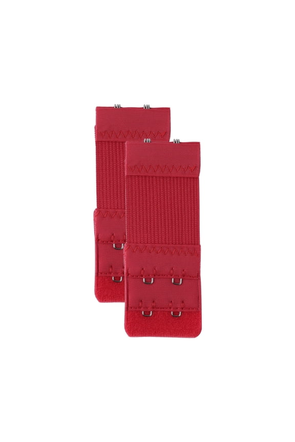 Women's 2 Pcs Stretchy Bra Extenders, 2x2/2x3/2x4 Hooks Elastic Back Bra Extension Strap Bra Band Red-1 2 Rows 2 Hooks
