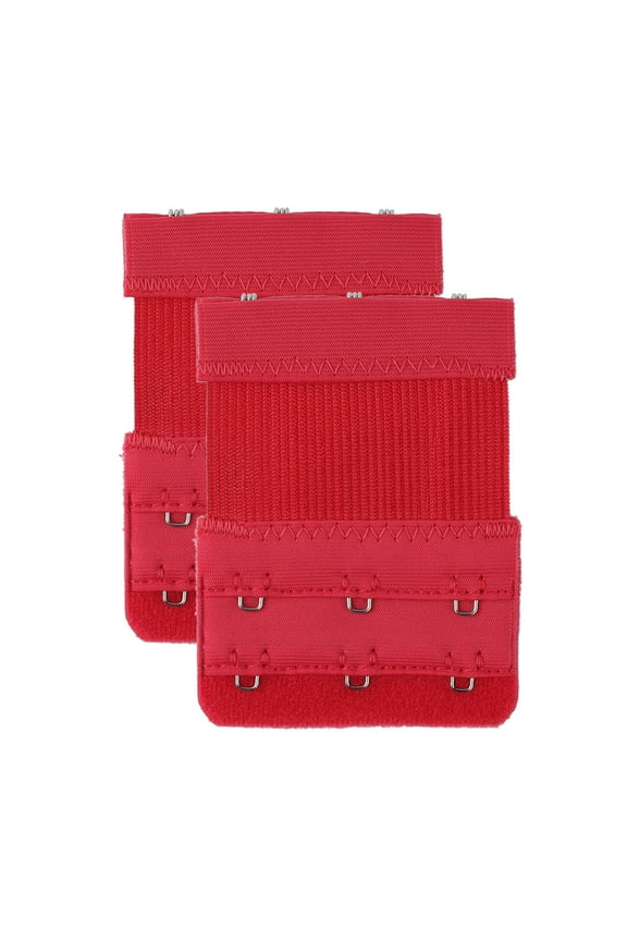 Women's 2 Pcs Stretchy Bra Extenders, 2x2/2x3/2x4 Hooks Elastic Back Bra Extension Strap Bra Band Red 2 Rows 3 Hooks