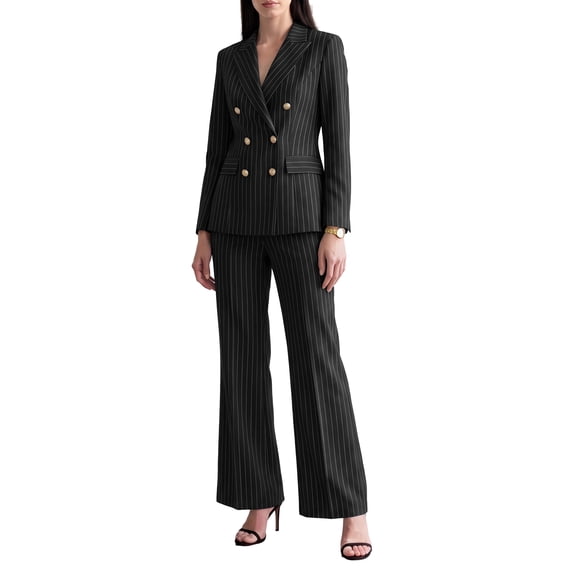 INSPIRE CHIC Women 2 Piece Pant Suits Set Long Sleeve Double Breasted Blazer Pants Medium Black