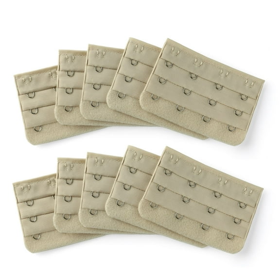INSPIRE CHIC Women 4 x 3 Hooks Bra Spacing Band Extender 10 Pcs Beige Comfortable Practical