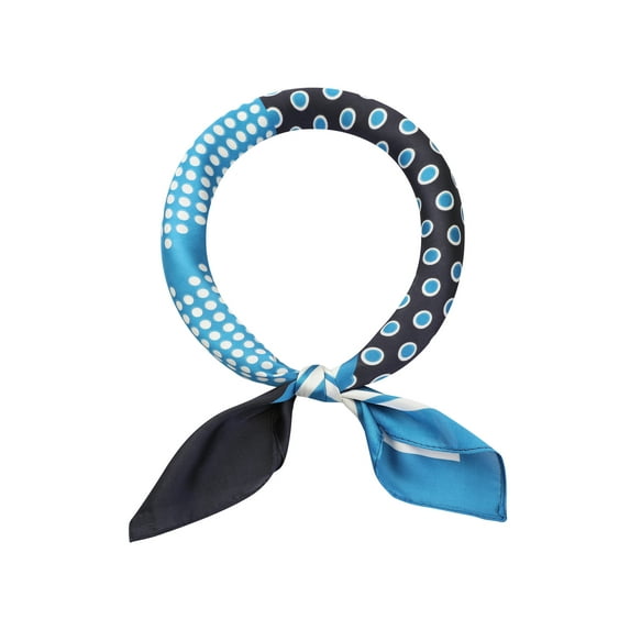 INSPIRE CHIC Women Contrast Color Polka Dots Printed Scarf, 27.6x27.6" Square Satin Symmetrical Neck Scarves Neckerchief 27.6x27.6"(LxW) Blue Black