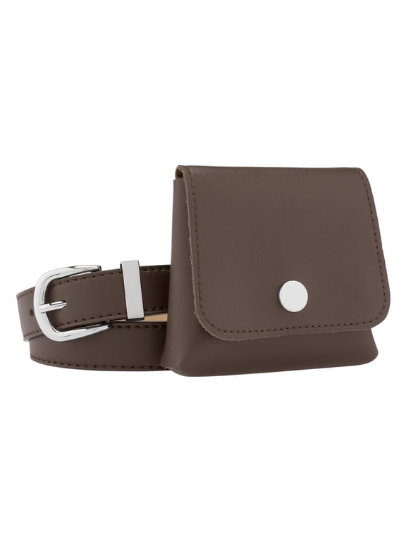 Women Fanny Pack, Faux Leather Belts with Removable Mini Pouch Small Purse Waist Belt Bag Coffee