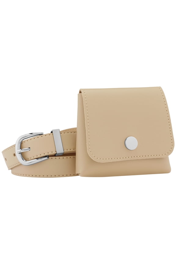Women Fanny Pack, Faux Leather Belts with Removable Mini Pouch Small Purse Waist Belt Bag Khaki