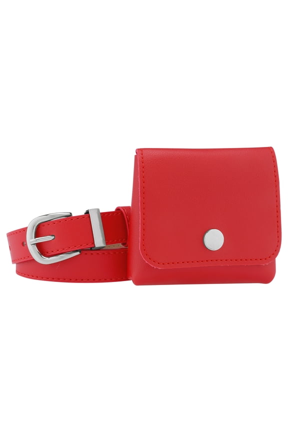 Women Fanny Pack, Faux Leather Belts with Removable Mini Pouch Small Purse Waist Belt Bag Red