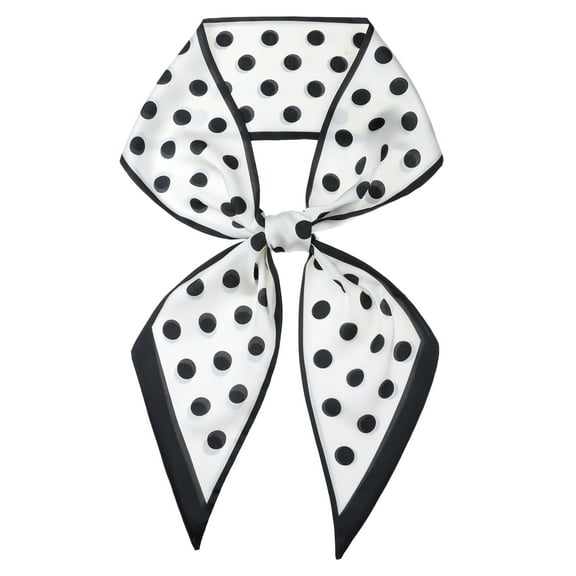 INSPIRE CHIC Women Fashion Printed Skinny Long Scarves, Satin Silky Black White Neckerchief Ribbon Headband 57.1x5.1" Polka Dots